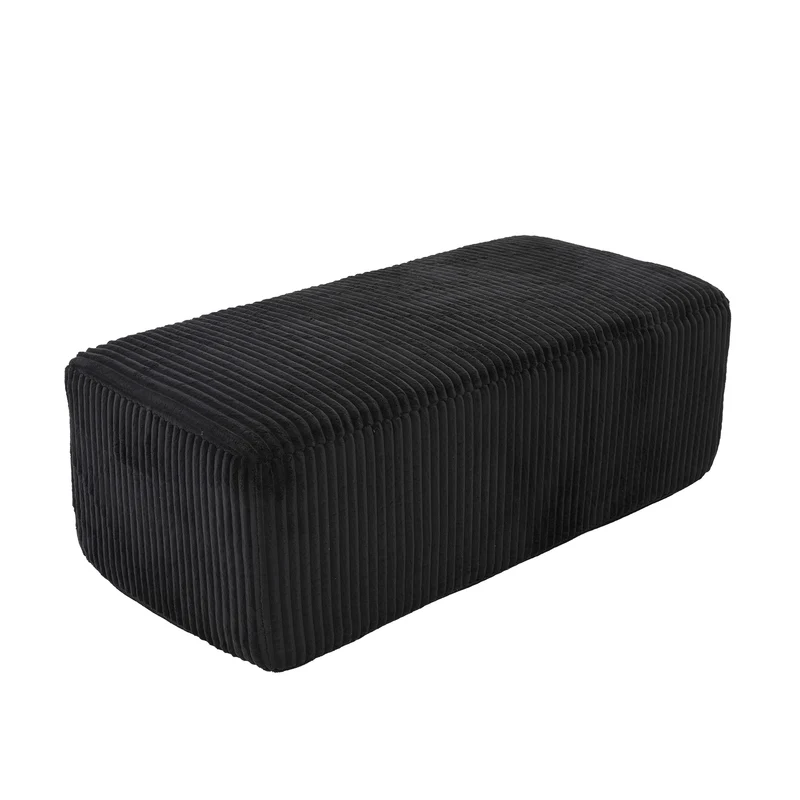Canapé simple fauteuil XXL en velours côtelé noir, dossier profond, repose pied, coussin & poches latérales, sans montage CHROMONET