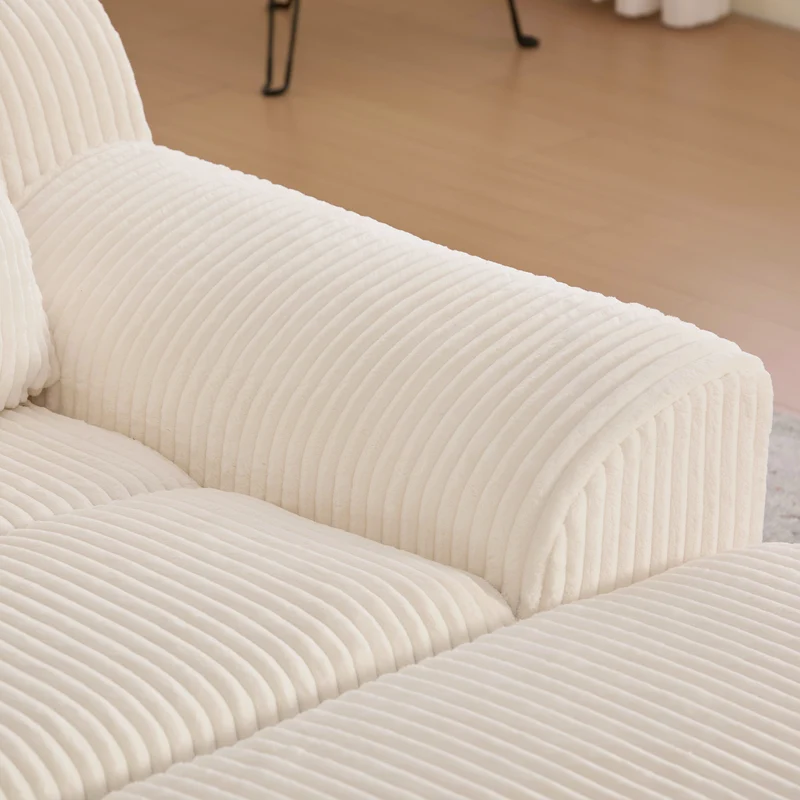 Canapé simple fauteuil XXL en velours côtelé blanc, dossier profond, repose pied, coussin & poches latérales, sans montage TRONACRYSTAL