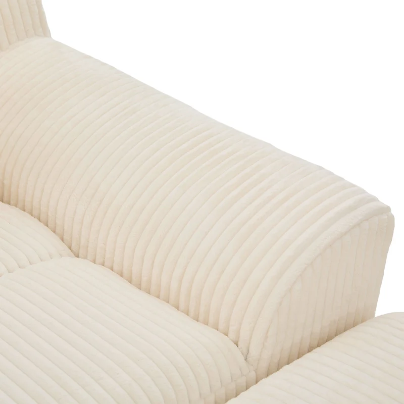 Canapé simple fauteuil XXL en velours côtelé blanc, dossier profond, repose pied, coussin & poches latérales, sans montage TRONACRYSTAL
