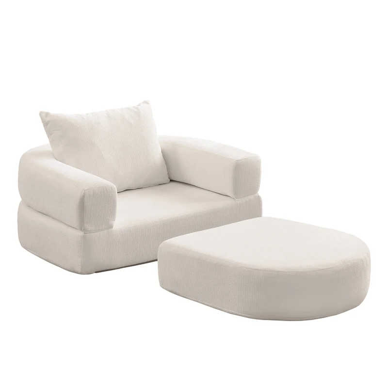 Canapé fauteuil convertible 2-en-1 matelas de sol modulable en chenille blanc avec oreiller intégré SUGARSECRET