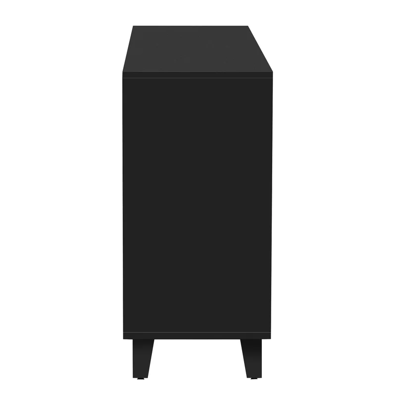 Buffet noir design 4 portes miroir motif géométrique et poignées en cristal froid 160*40*84cm VOVRATH BLACK