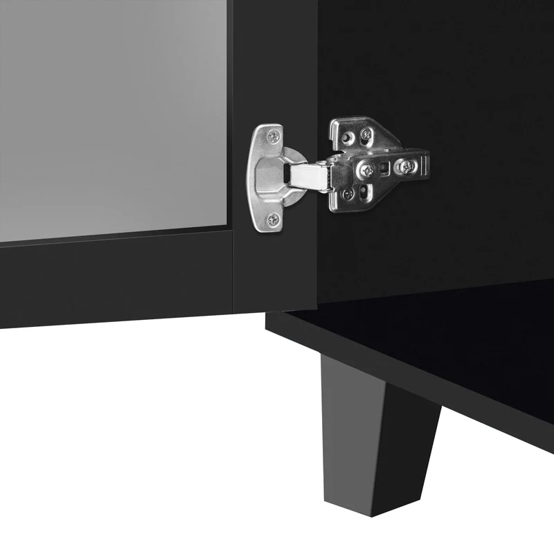 Buffet noir design 4 portes miroir motif géométrique et poignées en cristal froid 160*40*84cm VOVRATH BLACK