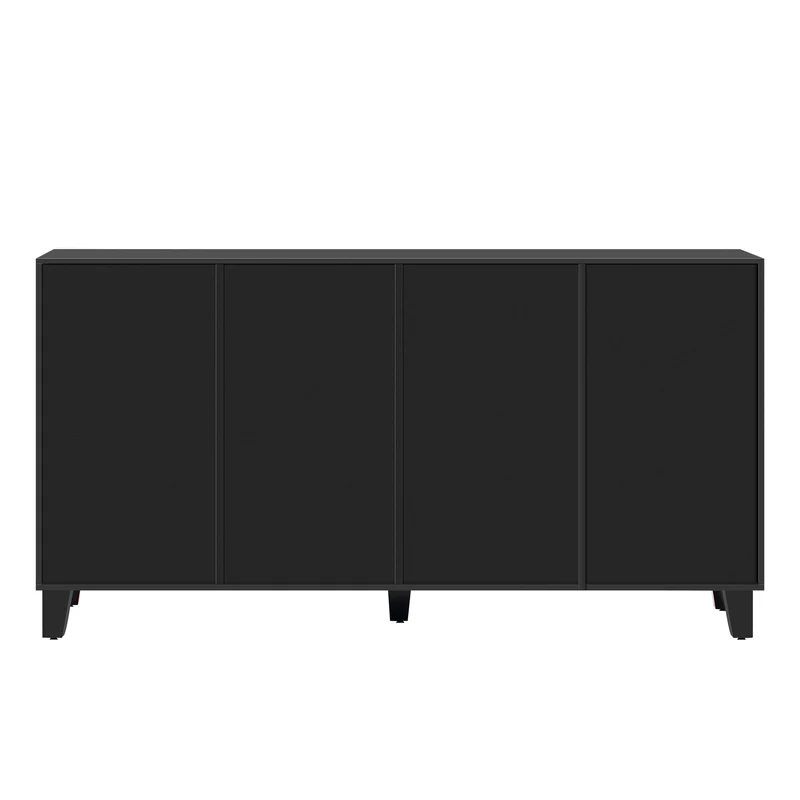 Buffet noir design 4 portes miroir motif géométrique et poignées en cristal froid 160*40*84cm VOVRATH BLACK