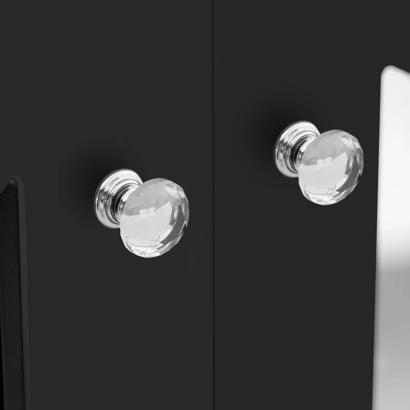Buffet noir design 4 portes miroir motif géométrique et poignées en cristal froid 160*40*84cm VOVRATH BLACK