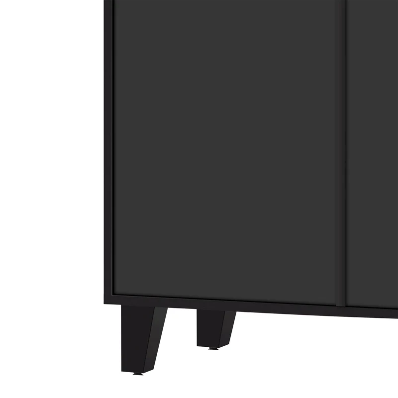 Buffet noir design 4 portes miroir motif géométrique et poignées en cristal froid 160*40*84cm VOVRATH BLACK