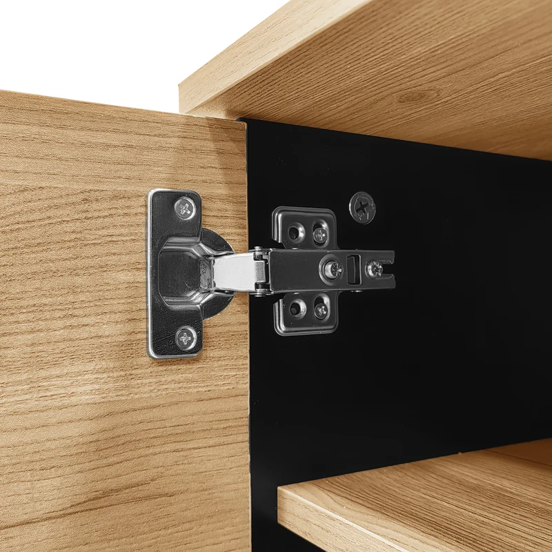 Meuble TV industriel au design bois et noir avec tiroirs diverses fonctions de rangement aspect unique L172cm VRAASTRIK
