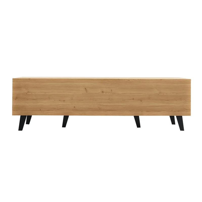 Meuble TV industriel au design bois et noir avec tiroirs diverses fonctions de rangement aspect unique L172cm VRAASTRIK