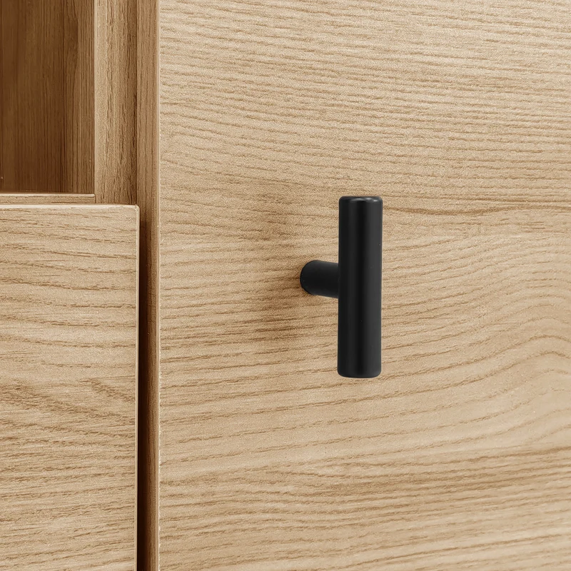 Meuble TV industriel au design bois et noir avec tiroirs diverses fonctions de rangement aspect unique L172cm VRAASTRIK