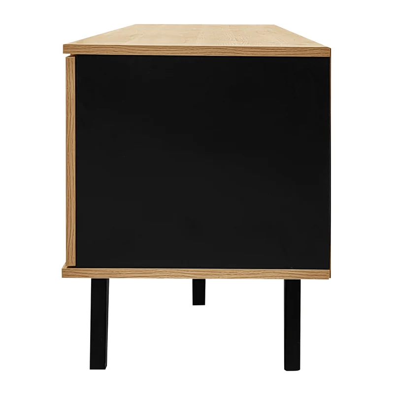 Meuble TV industriel au design bois et noir avec tiroirs diverses fonctions de rangement aspect unique L172cm VRAASTRIK