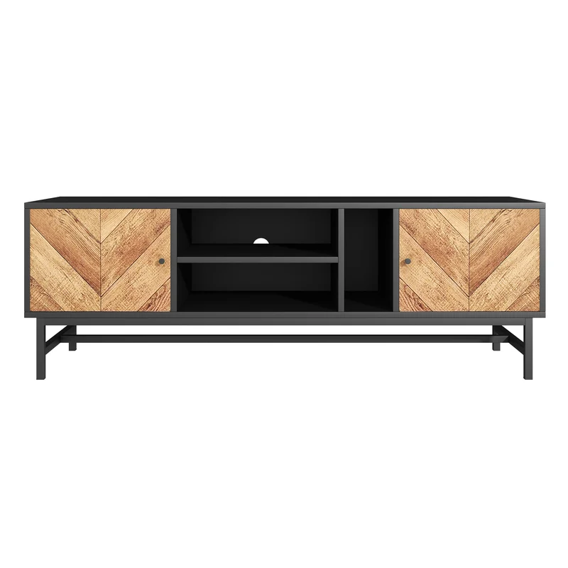 Meuble TV moderne et minimaliste effet bois noir avec 2 portes 150*38*55cm EHMU