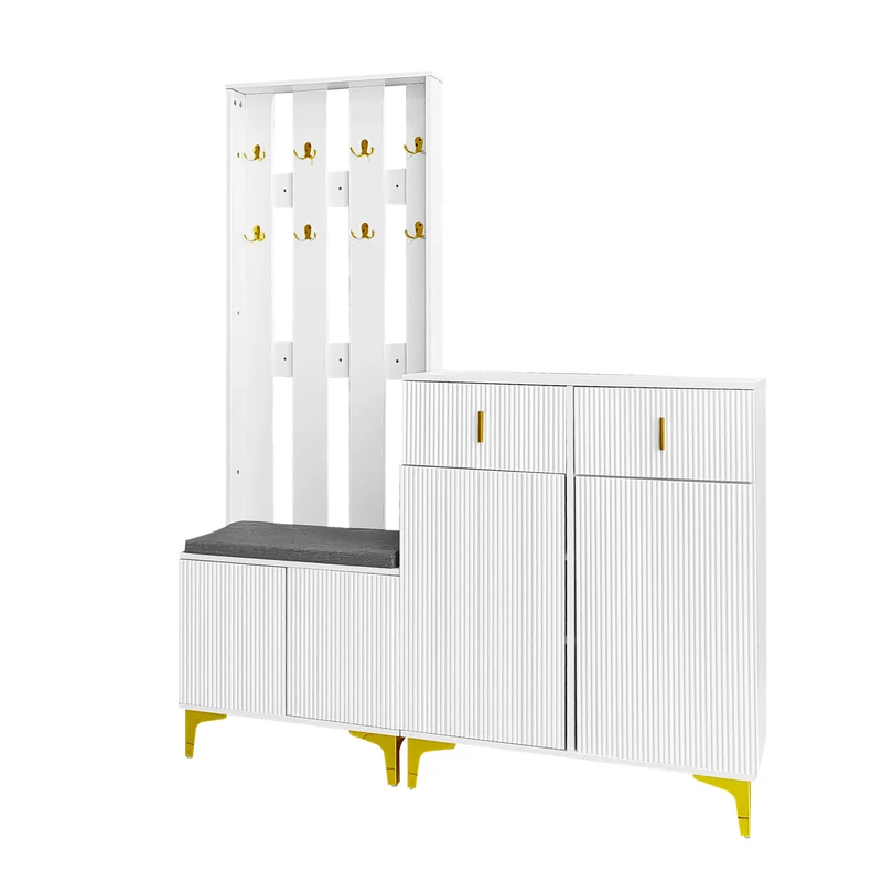Vestiaires à l'entrée et meuble à chaussures avec banc et coussins, 2 tiroirs et 4 portes SCROCON