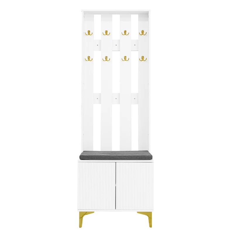 Vestiaires à l'entrée et meuble à chaussures avec banc et coussins, 2 tiroirs et 4 portes SCROCON