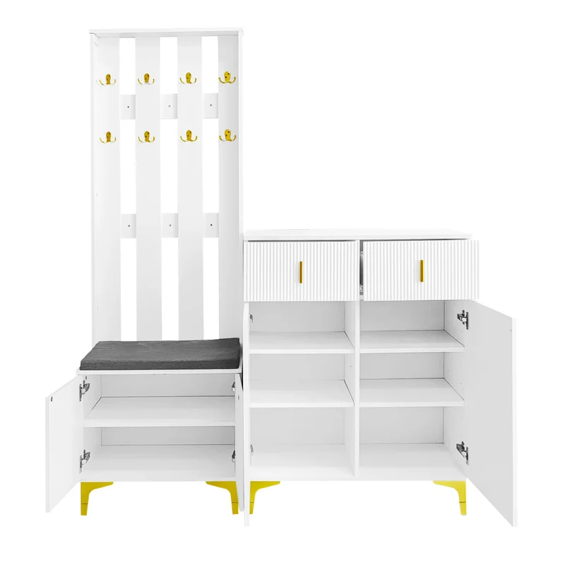 Vestiaires à l'entrée et meuble à chaussures avec banc et coussins, 2 tiroirs et 4 portes SCROCON