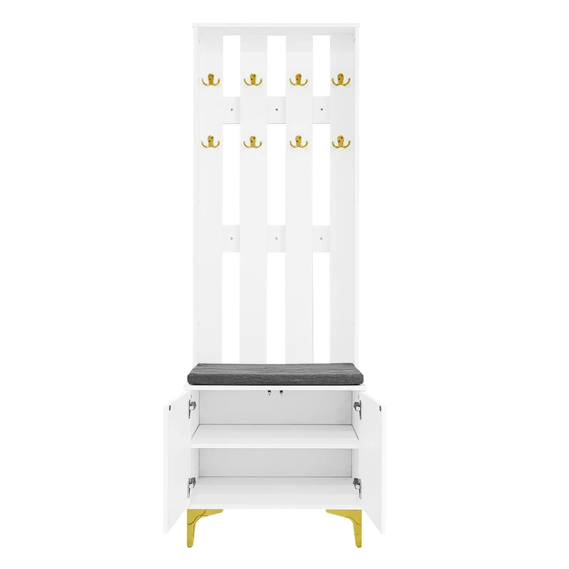 Vestiaires à l'entrée et meuble à chaussures avec banc et coussins, 2 tiroirs et 4 portes SCROCON