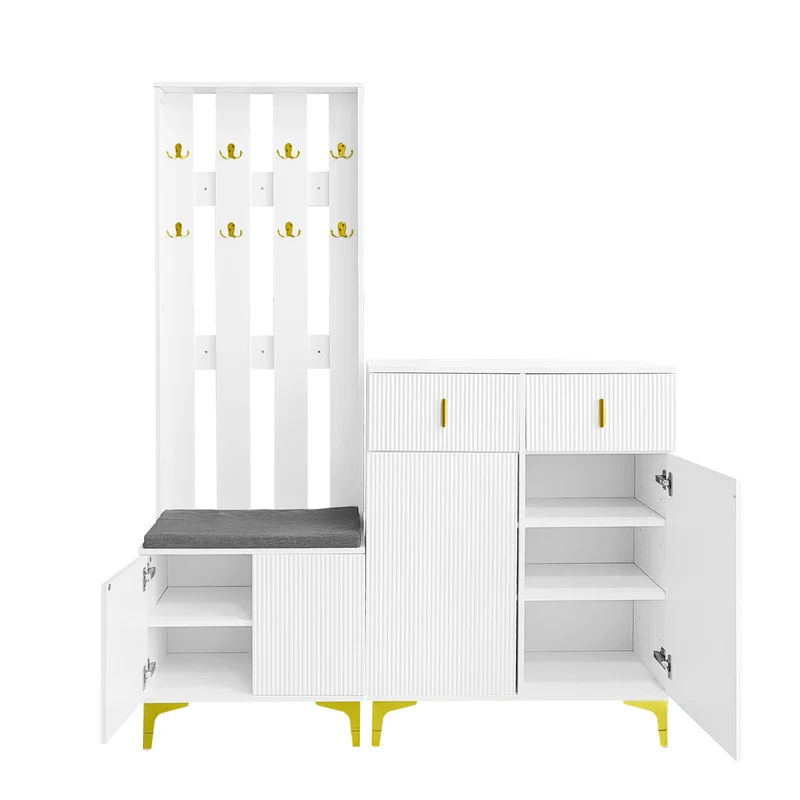 Vestiaires à l'entrée et meuble à chaussures avec banc et coussins, 2 tiroirs et 4 portes SCROCON