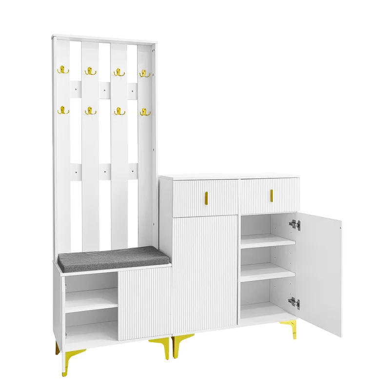 Vestiaires à l'entrée et meuble à chaussures avec banc et coussins, 2 tiroirs et 4 portes SCROCON