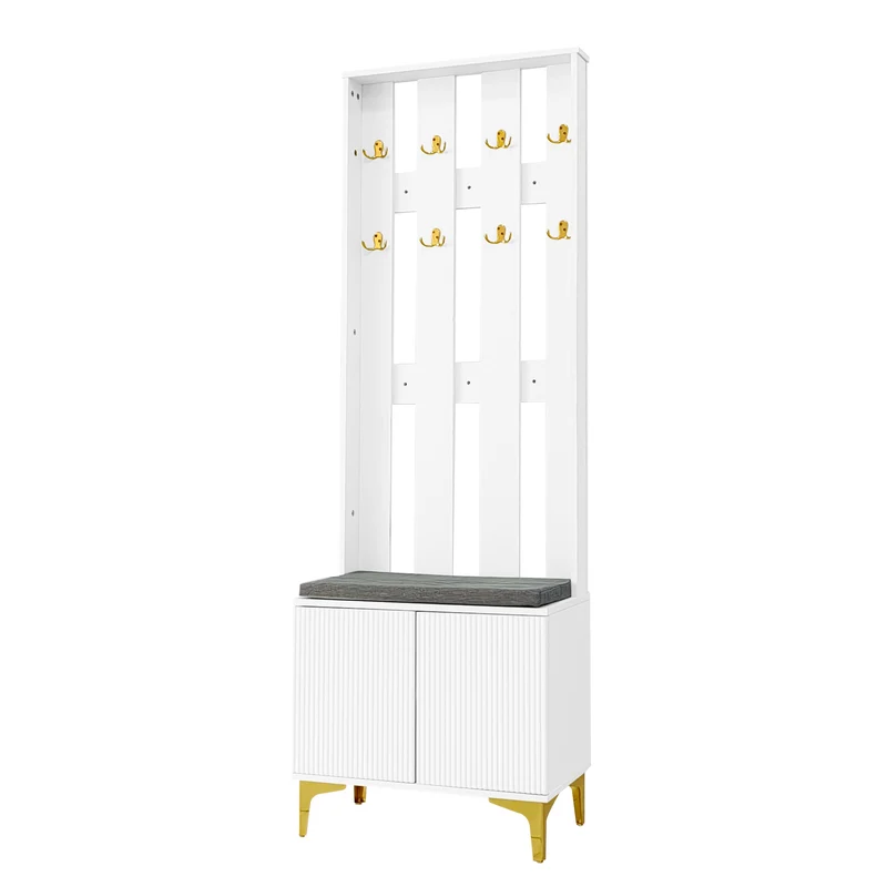 Vestiaires à l'entrée et meuble à chaussures avec banc et coussins, 2 tiroirs et 4 portes SCROCON