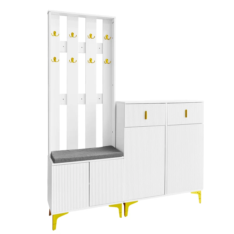 Vestiaires à l'entrée et meuble à chaussures avec banc et coussins, 2 tiroirs et 4 portes SCROCON