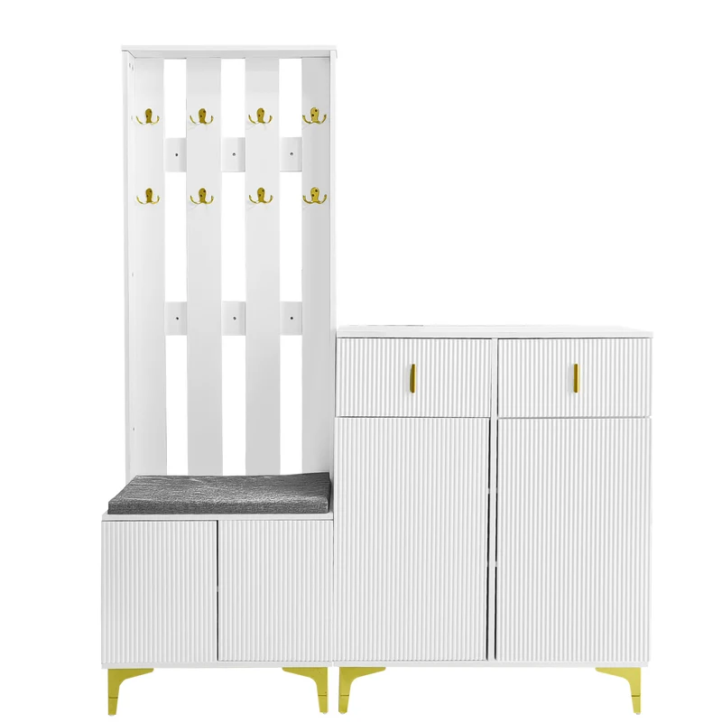 Vestiaires à l'entrée et meuble à chaussures avec banc et coussins, 2 tiroirs et 4 portes SCROCON