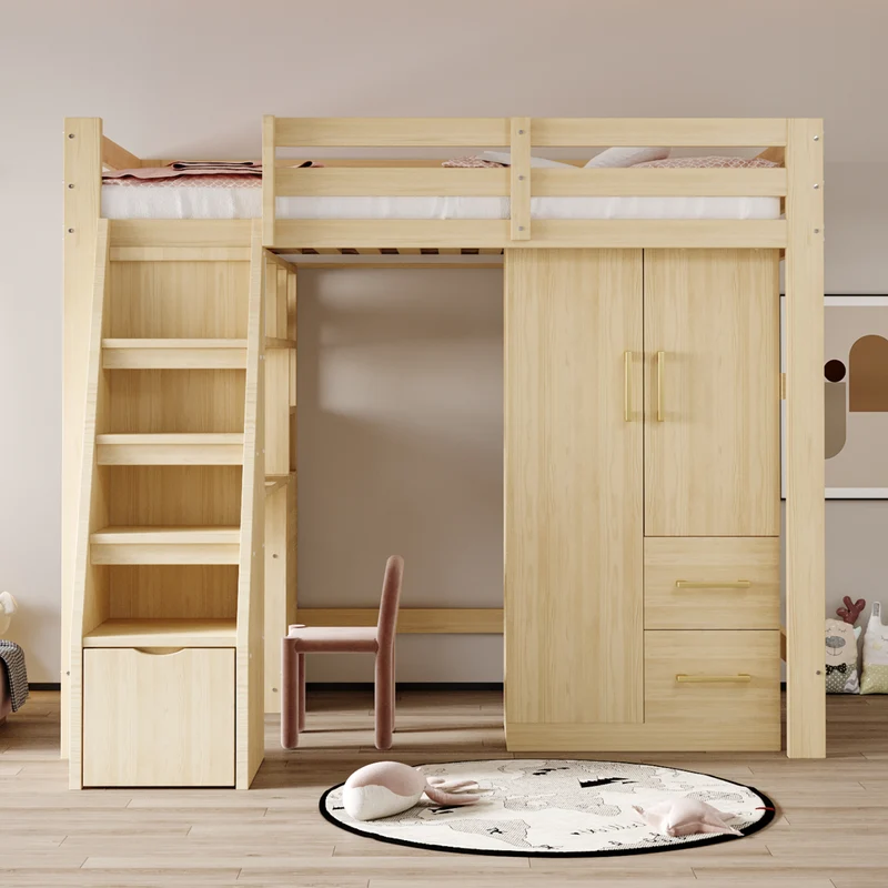Armoire effet bois naturel avec double porte, et 2 tiroirs 70x40x135cm WAXINGHORN