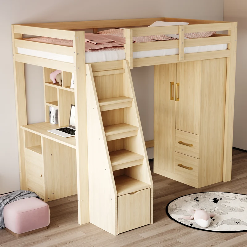 Armoire effet bois naturel avec double porte, et 2 tiroirs 70x40x135cm WAXINGHORN