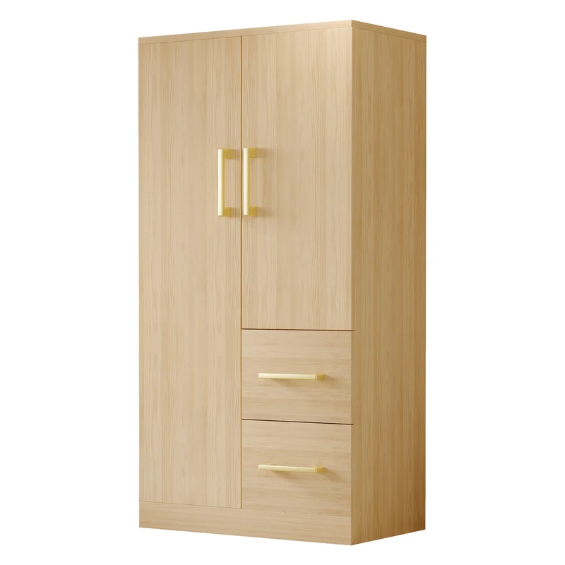 Armoire effet bois naturel avec double porte, et 2 tiroirs 70x40x135cm WAXINGHORN