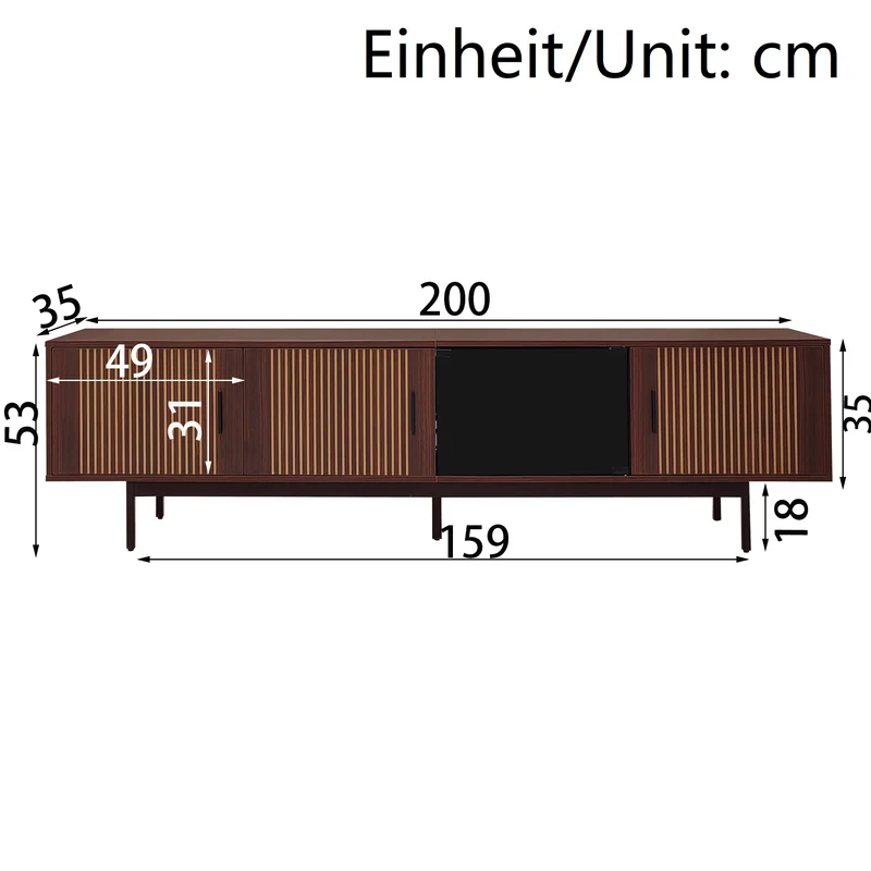 Meuble TV effet bois noyer motifs linéaires sculptés avec élairage LED 200*35*53cm SCRACOKS