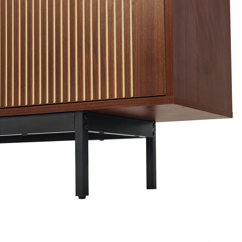 Meuble TV effet bois noyer motifs linéaires sculptés avec élairage LED 200*35*53cm SCRACOKS
