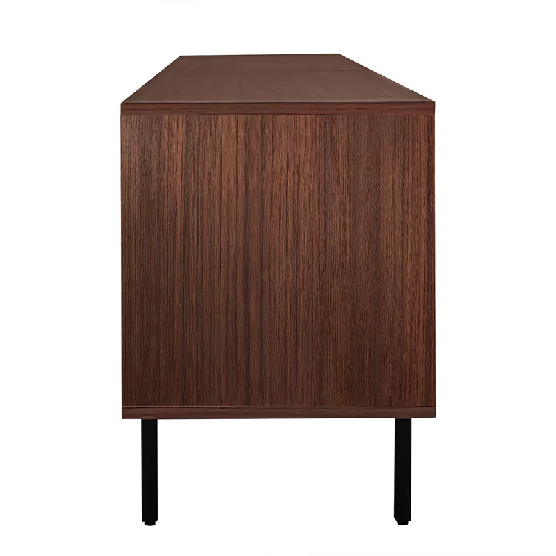 Meuble TV effet bois noyer motifs linéaires sculptés avec élairage LED 200*35*53cm SCRACOKS