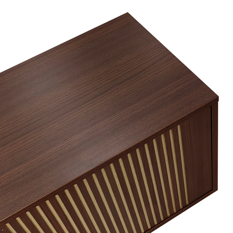 Meuble TV effet bois noyer motifs linéaires sculptés avec élairage LED 200*35*53cm SCRACOKS