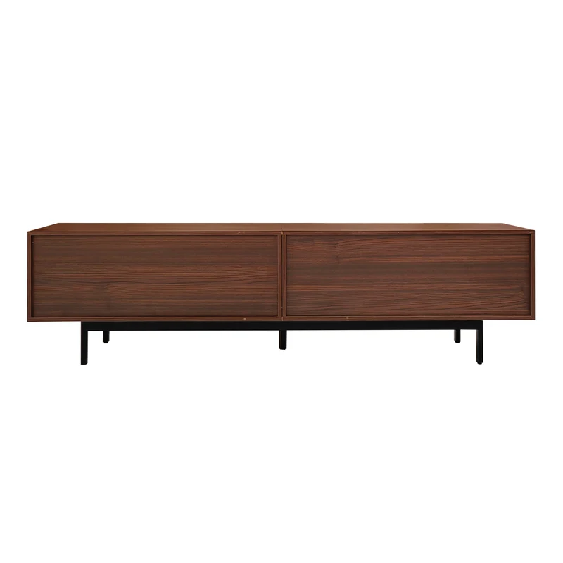 Meuble TV effet bois noyer motifs linéaires sculptés avec élairage LED 200*35*53cm SCRACOKS