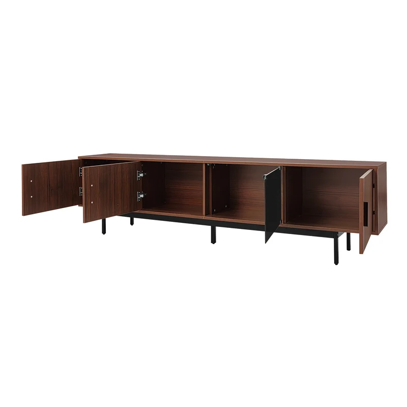 Meuble TV effet bois noyer motifs linéaires sculptés avec élairage LED 200*35*53cm SCRACOKS