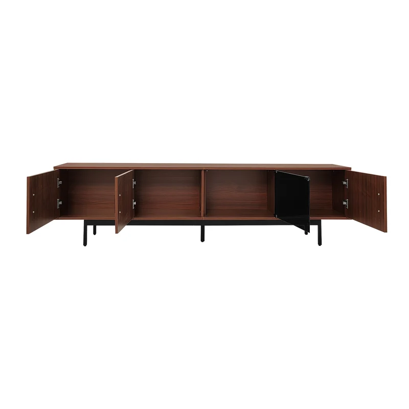 Meuble TV effet bois noyer motifs linéaires sculptés avec élairage LED 200*35*53cm SCRACOKS