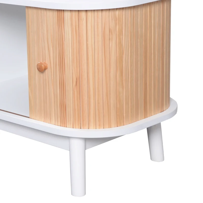 Meuble TV naturelle effet de bois blanc avec portes et tiroirs en rotin KHARQRUIDS