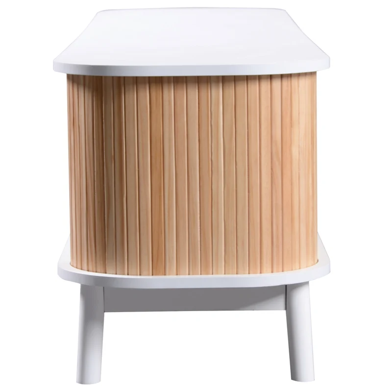 Meuble TV naturelle effet de bois blanc avec portes et tiroirs en rotin KHARQRUIDS