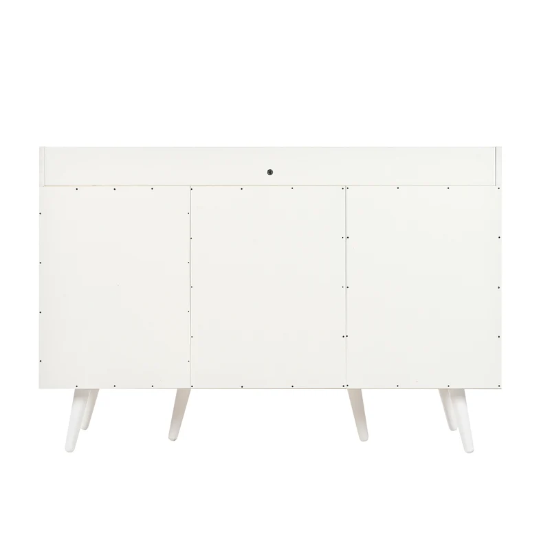 Buffet blanc ondulé avec 3 tiroirs 2 portes coulissantes et pieds en bois massif GLAND
