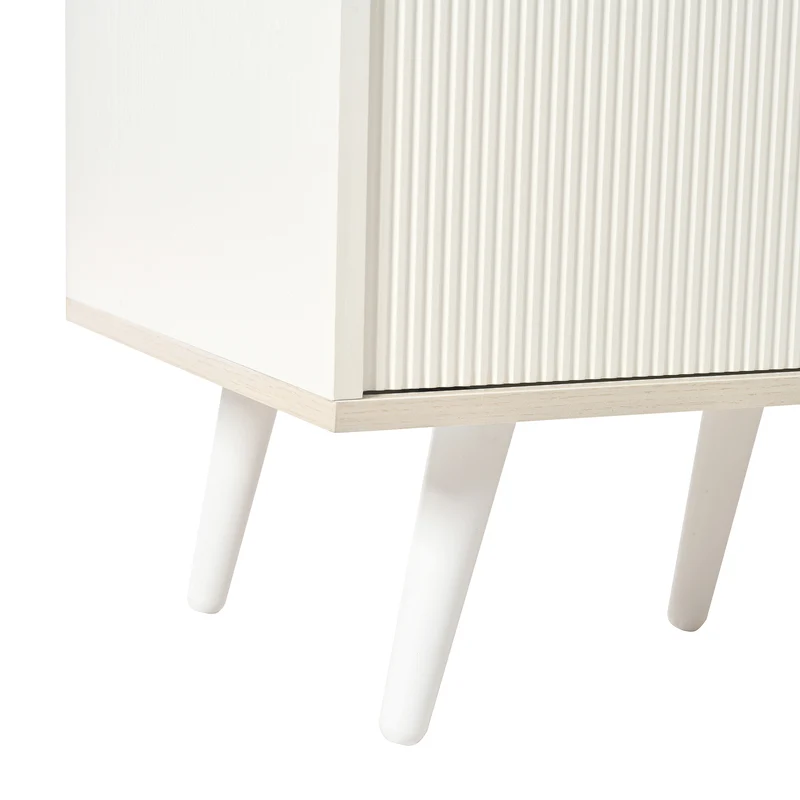 Buffet blanc ondulé avec 3 tiroirs 2 portes coulissantes et pieds en bois massif GLAND