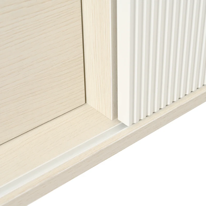 Buffet blanc ondulé avec 3 tiroirs 2 portes coulissantes et pieds en bois massif GLAND