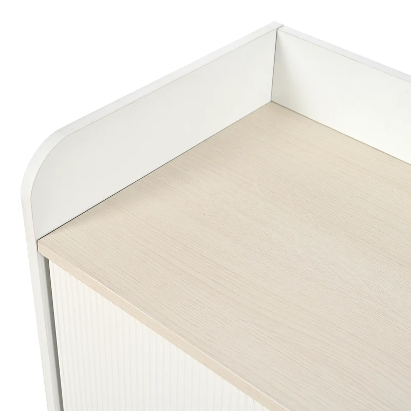 Buffet blanc ondulé avec 3 tiroirs 2 portes coulissantes et pieds en bois massif GLAND