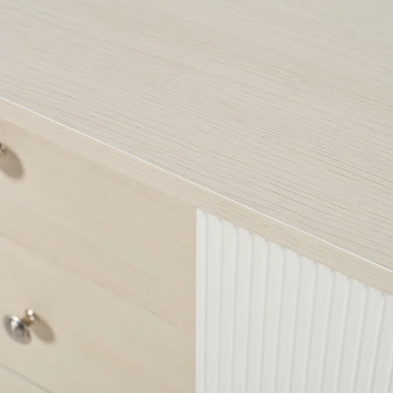 Buffet blanc ondulé avec 3 tiroirs 2 portes coulissantes et pieds en bois massif GLAND