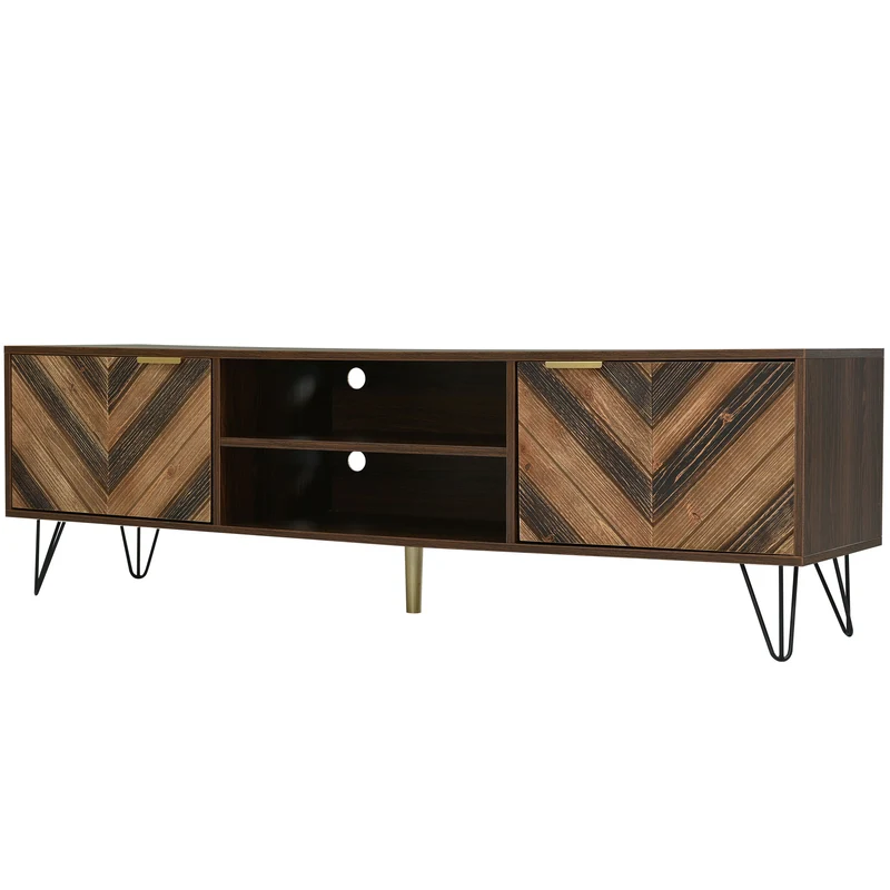 Meuble TV effet bois, 2 portes et 2 niches ouvertes, marron, 155x38x48cm BEILZA