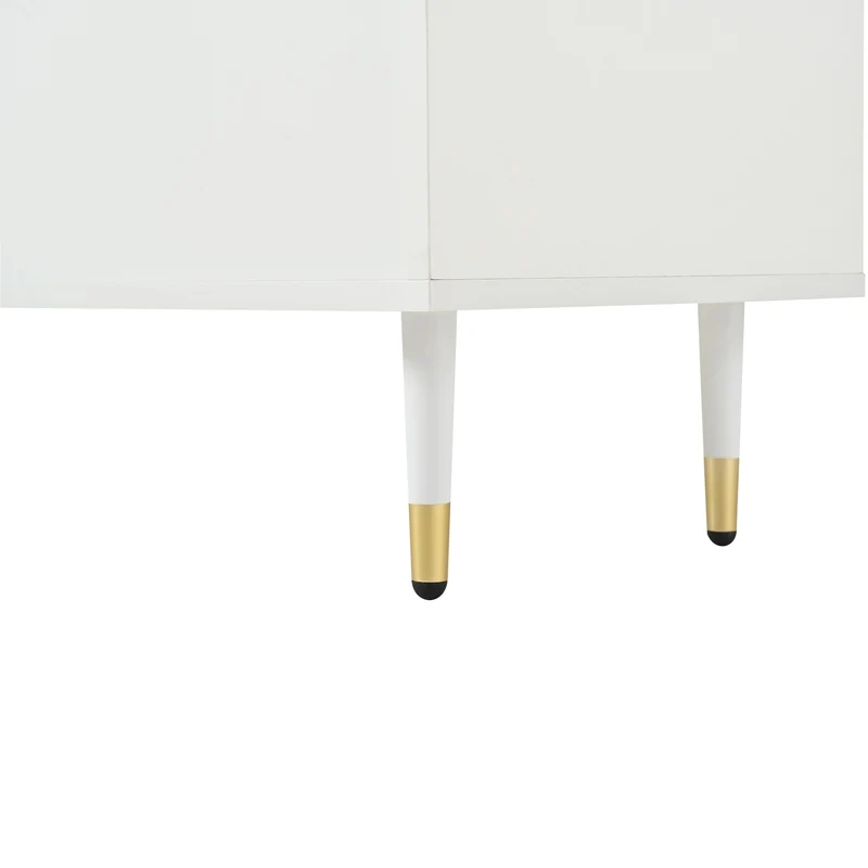 Buffet blanc 3 tiroirs avec portes coulissantes en verre et éclairage LED L140/P38/H76 SCRUVRINS
