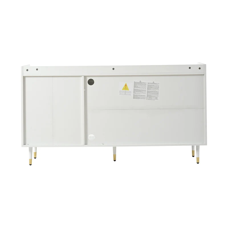 Buffet blanc 3 tiroirs avec portes coulissantes en verre et éclairage LED L140/P38/H76 SCRUVRINS