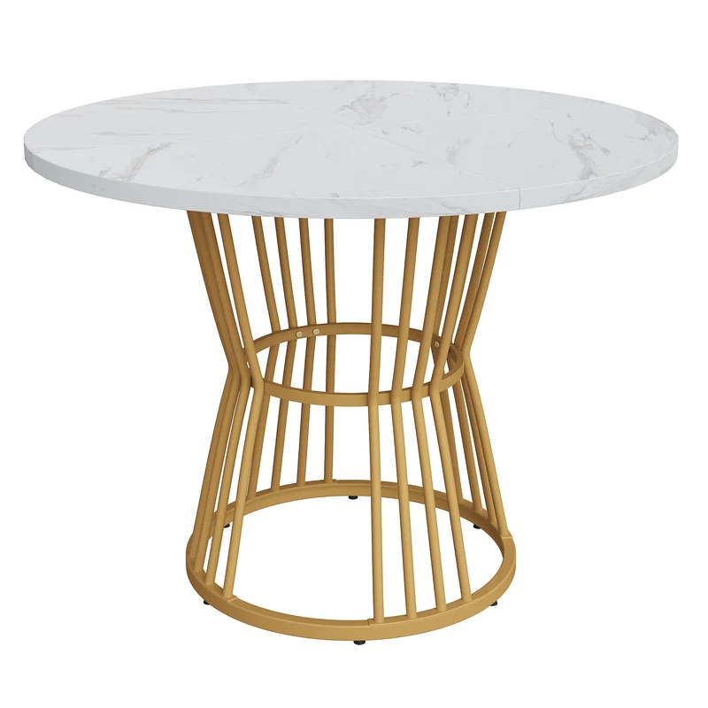 Table de salle à manger ronde effet marbre moderne pieds dorés 100*100cm AIZU