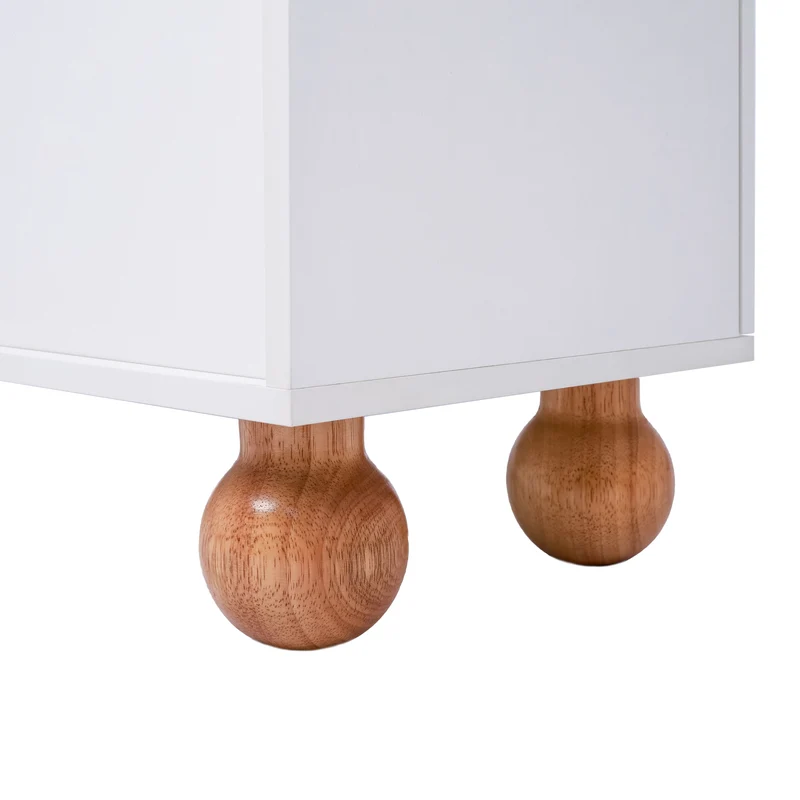 Meuble TV blanc avec porte en rotin poignées pieds dorées 170*47*37 cm HIGILL