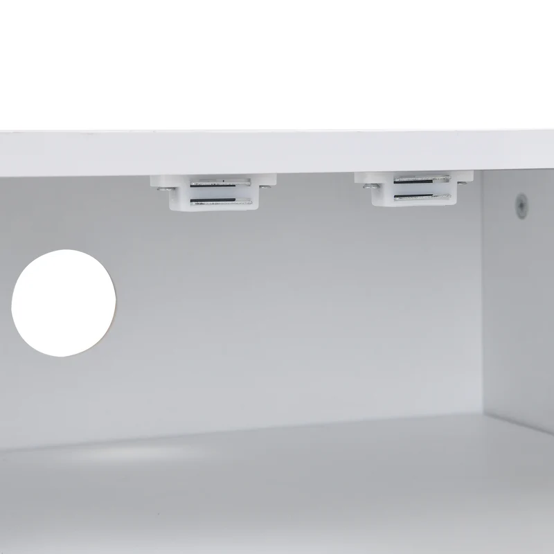 Meuble TV blanc brillant motif gravé avec poignées et pieds dorées 170*40*53cm YAURNUD WHITE