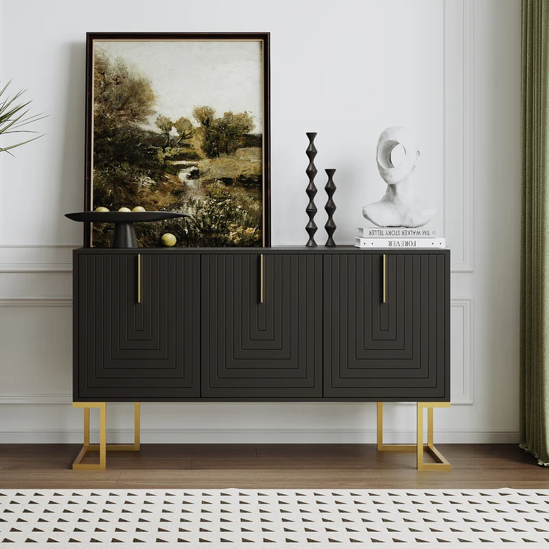 Buffet haut avec 3 portes noir mat motif de forme U H81/B138/T40 CRUUGREN BLACK