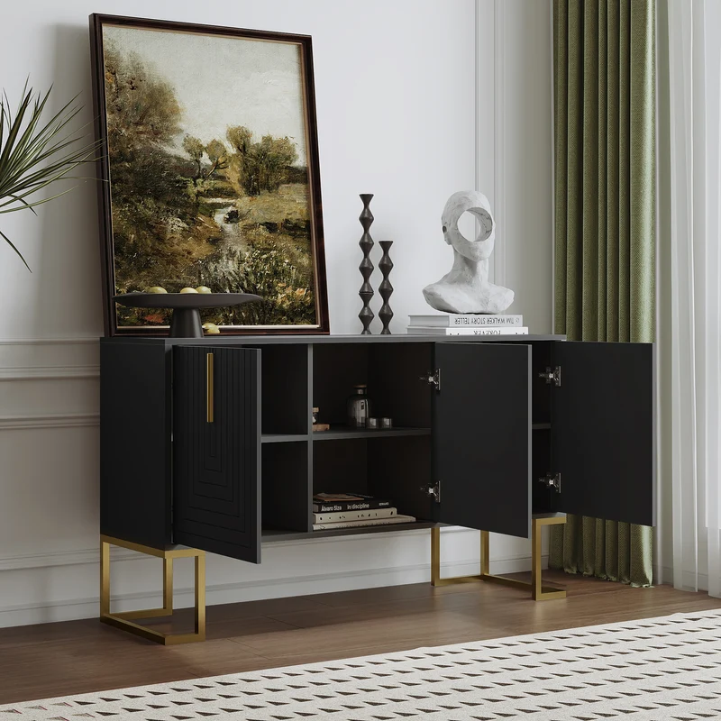 Buffet haut avec 3 portes noir mat motif de forme U H81/B138/T40 CRUUGREN BLACK