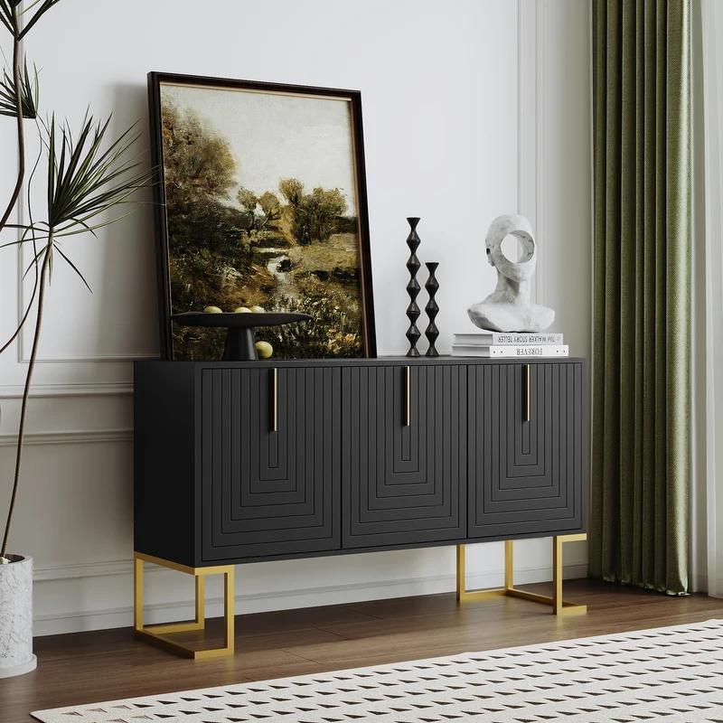 Buffet haut avec 3 portes noir mat motif de forme U H81/B138/T40 CRUUGREN BLACK