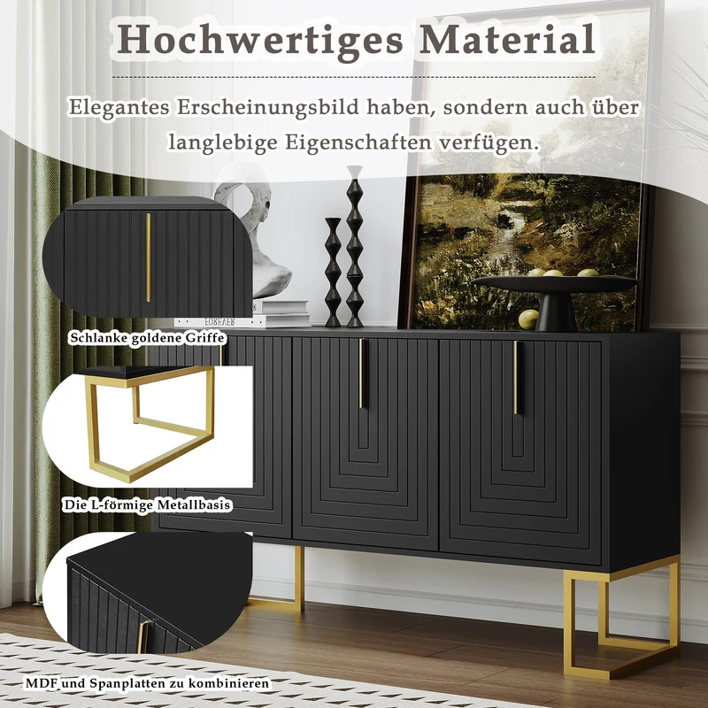 Buffet haut avec 3 portes noir mat motif de forme U H81/B138/T40 CRUUGREN BLACK